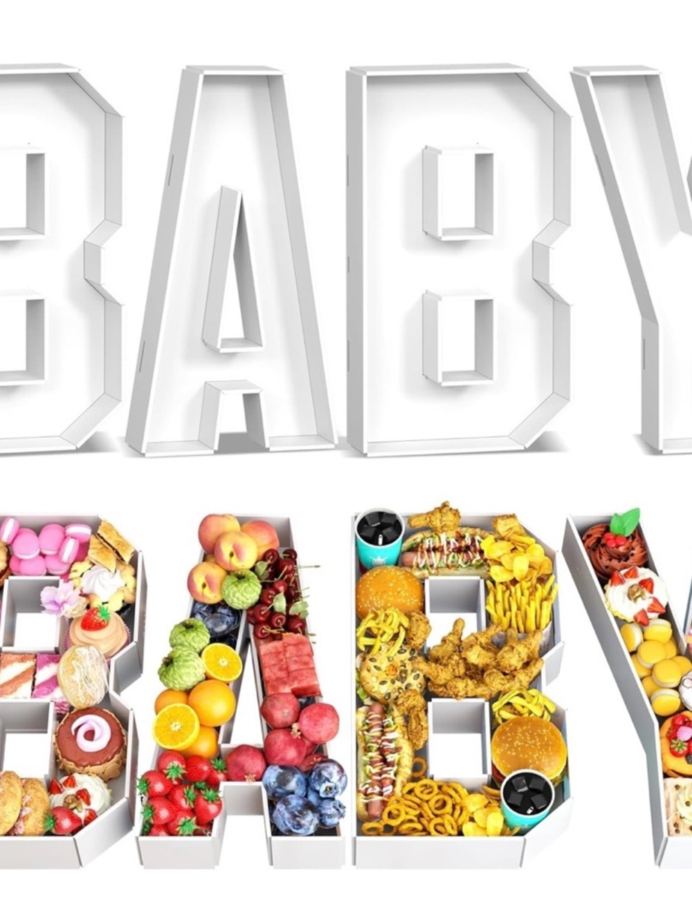 White Letter Snack Boxes - BABY Party Display Boxes